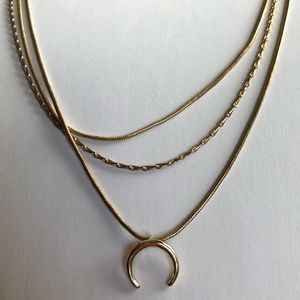 Gold 3 Piece Layering Horn / Moon Necklace
